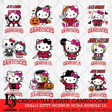 Jacksonville State Gamecocks Hello Kitty Horror NCAA Bundle 12 SVG Svg Eps Dxf Png File, Digital Download