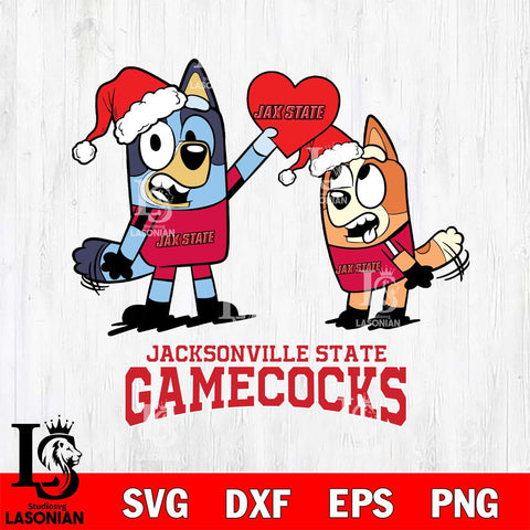 Jacksonville State Gamecocks Love Bluey Christmas Svg Eps Dxf Png File, Digital Download