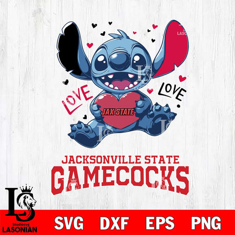 Jacksonville State Gamecocks Love Stitch, Svg Eps Dxf Png File, Digital Download