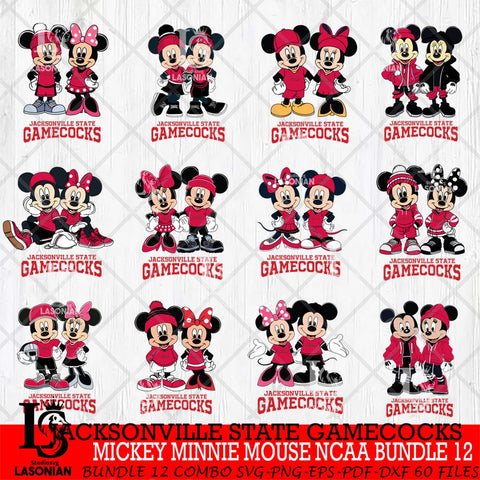 Jacksonville State Gamecocks Mickey Minnie Mouse NCAA Bundle 12 Svg Eps Dxf Png File, Bundle NCAA svg , File Cut , Digital Download , Instant Download, Cut Svg Files