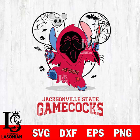 Jacksonville State Gamecocks Stitch Ghost Face Halloween 2 Svg Eps Dxf Png File, Digital Download, Instant Download