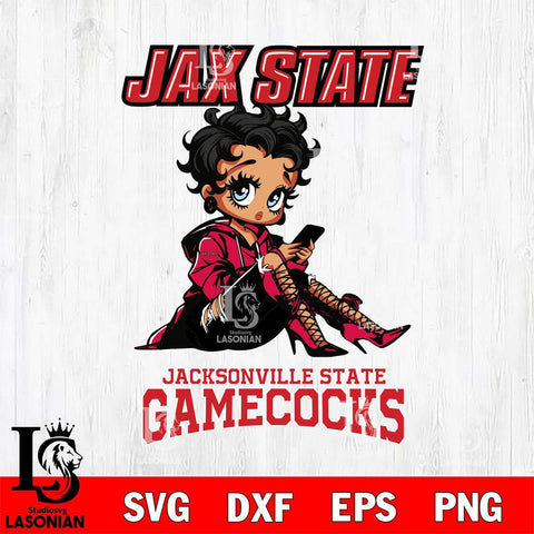 Jacksonville State Gamecocks Style Black Fan Girl Betty Boop, Svg Eps Dxf Png File, Digital Download