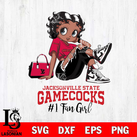 Jacksonville State Gamecocks #1 Black Fan Girl Betty Boop, Svg Eps Dxf Png File, Digital Download