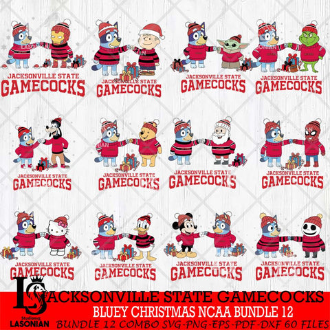 Jacksonville State Gamecocks  Bluey friends christmas NCAA Bundle File Cut,Bundle NCAA SVG DXF EPS PNG FILE, Digital Download,Instant Download, Silhouette