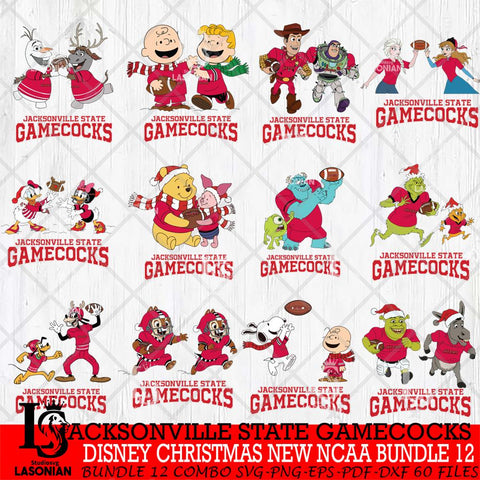 Jacksonville State Gamecocks  Disney Christmas New NCAA Bundle 12 Cricut,Christmas SVG DXF EPS PNG FILE, BUNDLE NCAA Digital Download,Instant Download, Silhouette