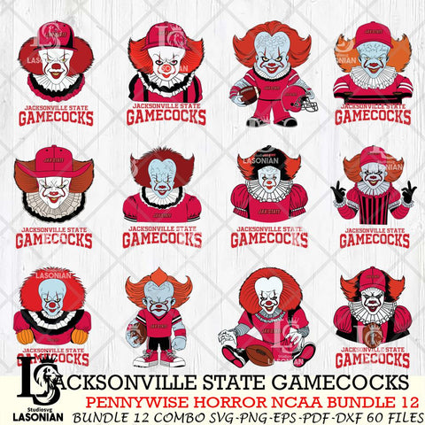 Jacksonville State Gamecocks  Pennywise Horror NCAA Bundle 12 SVG Svg Eps Dxf Png File, Digital Download