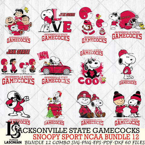 Jacksonville State Gamecocks  Snoopy NCAA Bundle 12 SVG Svg Eps Dxf Png File, Digital Download