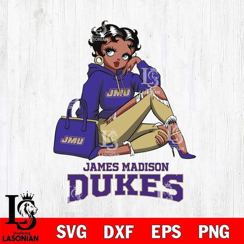 James Madison Dukes Awesome Black Fan Girl Betty Boop, Svg Eps Dxf Png File, Digital Download