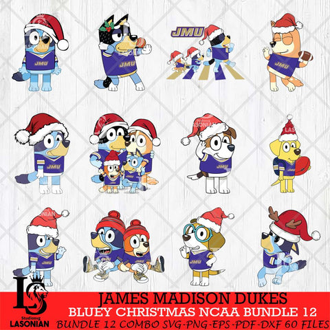 James Madison Dukes Bluey Christmas NCAA Bundle 12 SVG Eps Dxf Png File, Digital Download, Instant Download