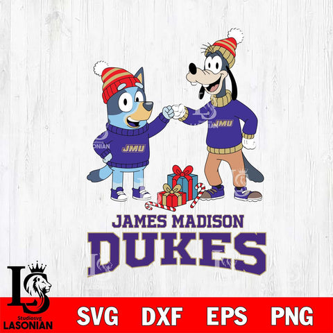 James Madison Dukes Bluey With Goofy Christmas File Cut, NCAA SVG DXF EPS PNG FILE, Digital Download,Instant Download, Silhouette