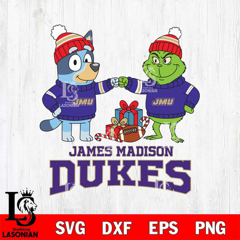 James Madison Dukes Bluey With Grinch Christmas File Cut, NCAA SVG DXF EPS PNG FILE, Digital Download,Instant Download, Silhouette