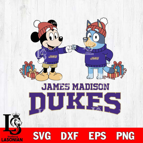 James Madison Dukes Bluey With Mickey Christmas File Cut, NCAA SVG DXF EPS PNG FILE, Digital Download,Instant Download, Silhouette