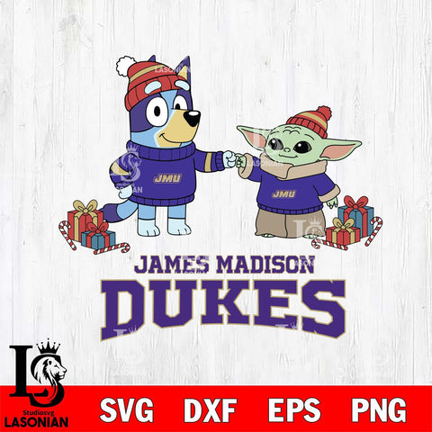 James Madison Dukes Bluey With Yoda Christmas File Cut, NCAA SVG DXF EPS PNG FILE, Digital Download,Instant Download, Silhouette