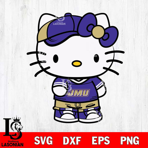 James Madison Dukes Cute Hello Kitty Football 2 Svg Eps Dxf Png File, NCAA svg, Digital Download, Instant Download