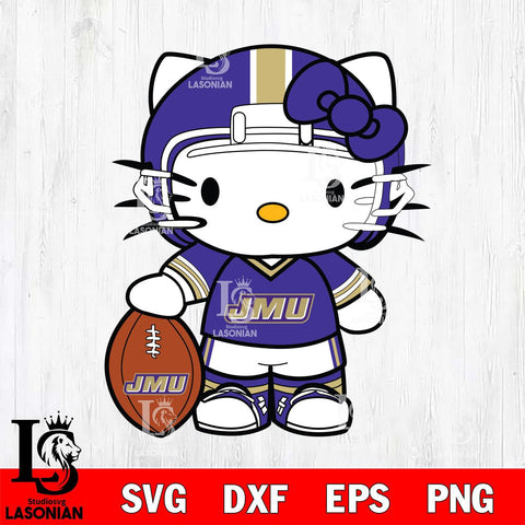 James Madison Dukes Cute Hello Kitty Football 3 Svg Eps Dxf Png File, NCAA svg, Digital Download, Instant Download