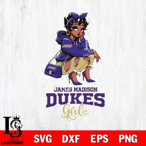 James Madison Dukes Fashion Black Fan Girl Betty Boop, Svg Eps Dxf Png File, Digital Download