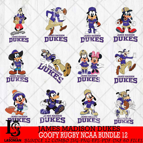James Madison Dukes Goofy Rugby Disney NCAA Bundle 12 SVG DXF EPS PNG FILE,NCAA bundle svg ,Football Digital Download,Instant Download, Silhouette