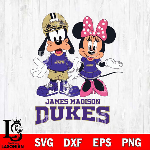 James Madison Dukes Goofy and Minnie mouse Football SVG DXF EPS PNG FILE,NCAA svg ,Football Digital Download,Instant Download, Silhouette