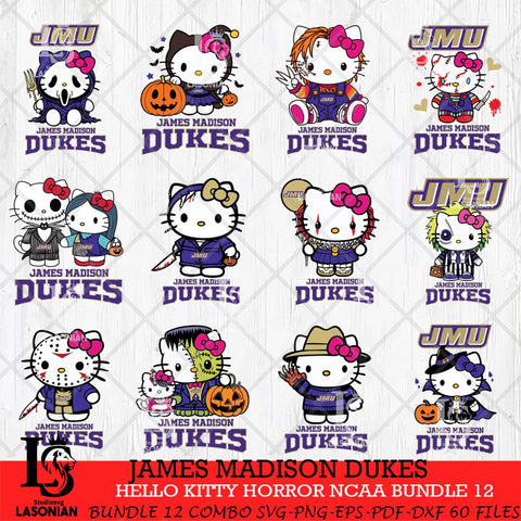 James Madison Dukes Hello Kitty Horror NCAA Bundle 12 SVG Svg Eps Dxf Png File, Digital Download