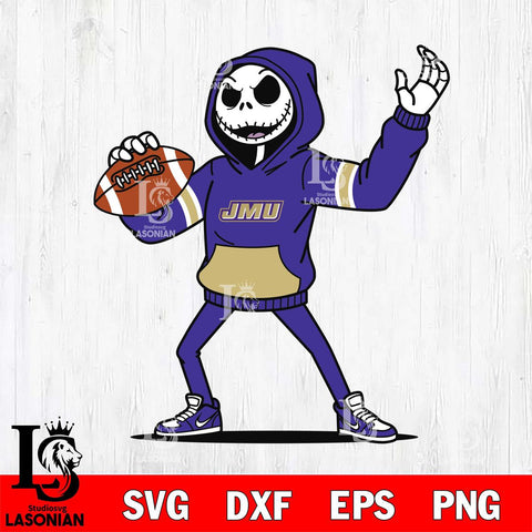 James Madison Dukes Jack Skellington Football Christmas File Cut, NCAA SVG DXF EPS PNG FILE, Digital Download , Criucut , Silhouette