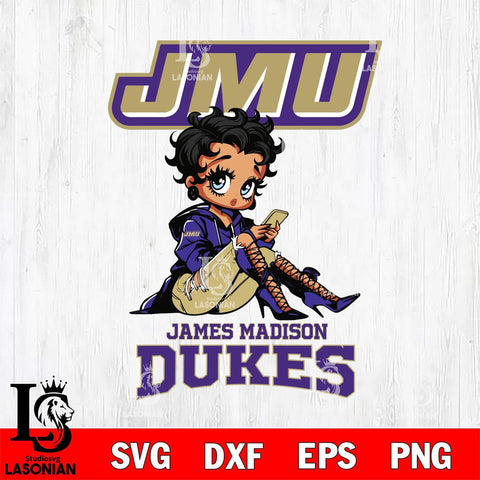 James Madison Dukes Style Black Fan Girl Betty Boop, Svg Eps Dxf Png File, Digital Download