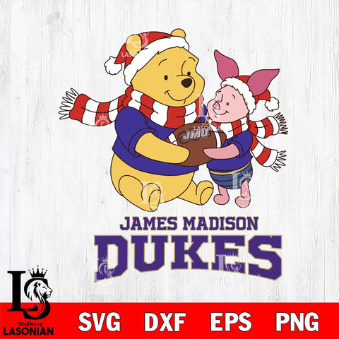 James Madison Dukes Winnie the Pooh & Piglet Football Cricut,Christmas SVG DXF EPS PNG FILE, NCAA Digital Download,Instant Download, Silhouette