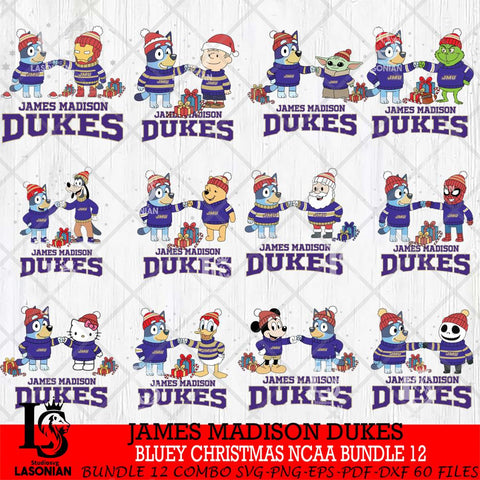 James Madison Dukes  Bluey friends christmas NCAA Bundle File Cut,Bundle NCAA SVG DXF EPS PNG FILE, Digital Download,Instant Download, Silhouette