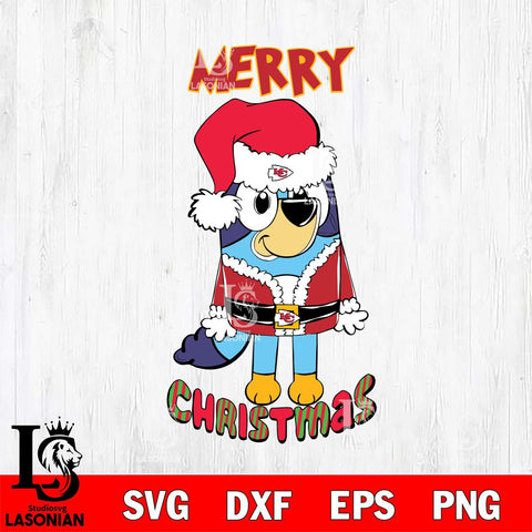 Kansas City Chiefs Bluey Merry Christmas Bluey Santa Claus Svg Eps Dxf Png File, Digital Download