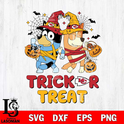 Kansas City Chiefs Bluey Trick or Treat Halloween 2 Svg Eps Dxf Png File, Digital Download, Instant Download