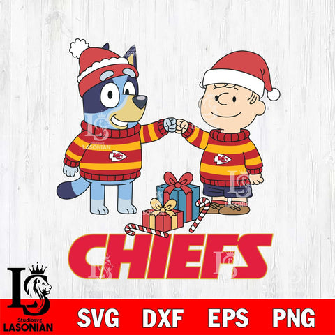 Kansas City Chiefs Bluey With Charlie Brown Christmas Cricut,Christmas SVG DXF EPS PNG FILE, Digital Download,Instant Download, Silhouette