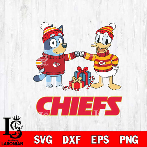 Kansas City Chiefs Bluey With Donald Duck Christmas Cricut,Christmas SVG DXF EPS PNG FILE, Digital Download,Instant Download, Silhouette