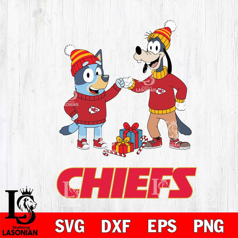 Kansas City Chiefs Bluey With Goofy Christmas Cricut,Christmas SVG DXF EPS PNG FILE, Digital Download,Instant Download, Silhouette