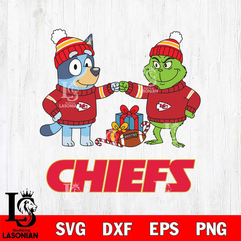 Kansas City Chiefs Bluey With Grinch Christmas Cricut,Christmas SVG DXF EPS PNG FILE, Digital Download,Instant Download, Silhouette