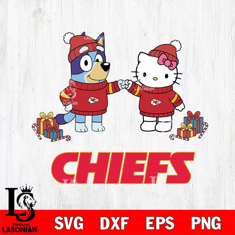 Kansas City Chiefs Bluey With Hello kitty Christmas Cricut,Christmas SVG DXF EPS PNG FILE, Digital Download,Instant Download, Silhouette