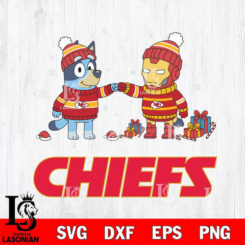 Kansas City Chiefs Bluey With Iron man Christmas Cricut,Christmas SVG DXF EPS PNG FILE, Digital Download,Instant Download, Silhouette