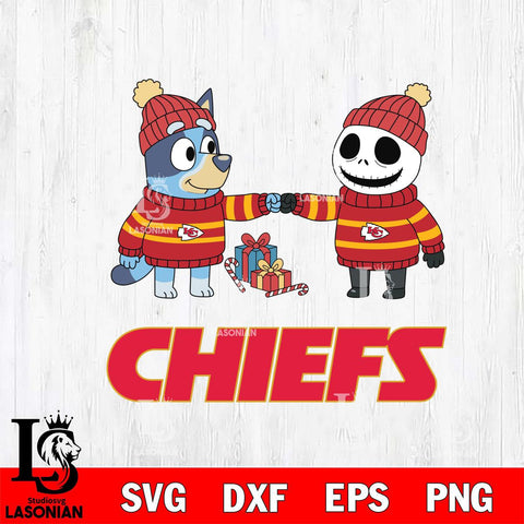 Kansas City Chiefs Bluey With Jack Skellington Christmas Cricut,Christmas SVG DXF EPS PNG FILE, Digital Download,Instant Download, Silhouette