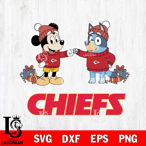 Kansas City Chiefs Bluey With Mickey Christmas Cricut,Christmas SVG DXF EPS PNG FILE, Digital Download,Instant Download, Silhouette
