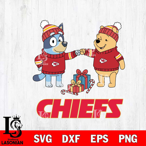 Kansas City Chiefs Bluey With Winnie The Pooh Christmas Cricut,Christmas SVG DXF EPS PNG FILE, Digital Download,Instant Download, Silhouette