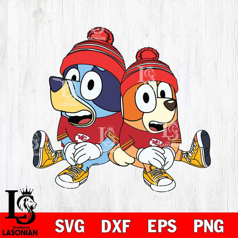 Kansas City Chiefs Bluey & Bingo Christmas Svg Eps Dxf Png File, Digital Download, Instant Download