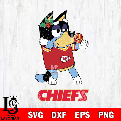 Kansas City Chiefs Christmas Bluey Bandit Heeler Svg Eps Dxf Png File,Cut Svg Files, Digital File, Sublimation