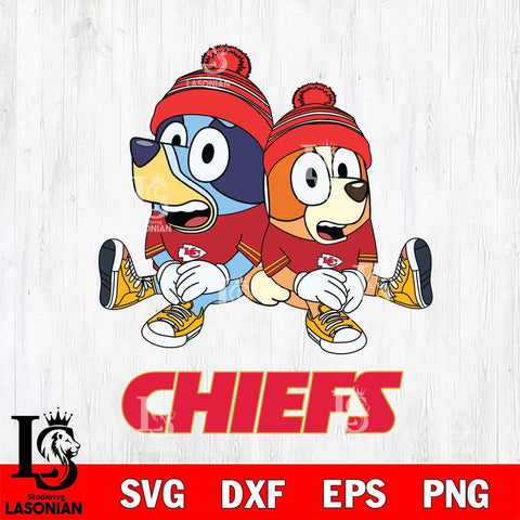 Kansas City Chiefs Christmas Bluey & Bingo Sit Svg Eps Dxf Png File,Cut Svg Files, Digital File, Sublimation