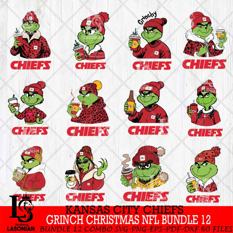 Kansas City Chiefs Grinch Christmas NFL Bundle 12 Svg Eps Dxf Png File,Cricut svg files, Digital Download, Instant Download