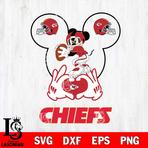 Kansas City Chiefs Mickey Heart Rugby Svg Eps Dxf Png File, Digital Download ,Instant Download, Cricut File