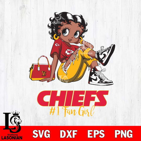 Kansas City Chiefs #1 Black Fan Girl Betty Boop Svg Eps Dxf Png File, Digital Download, Instant Download