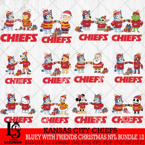 Kansas City Chiefs  Bluey With friends christmas NFL Bundle Cricut,Bundle NFL SVG DXF EPS PNG FILE, Digital Download,Instant Download, Silhouette