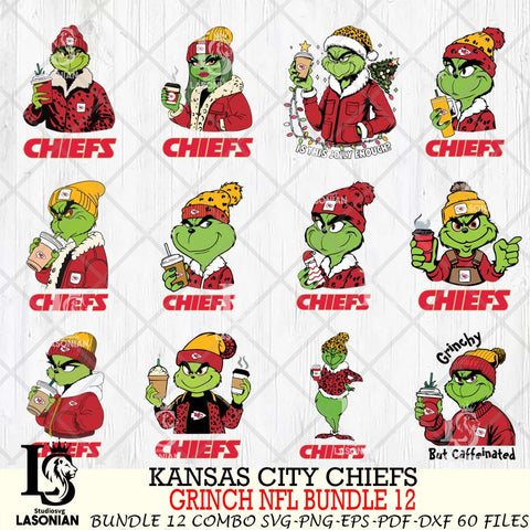 Kansas City Chiefs  Grinch NFL Bundle 12 SVG Eps Dxf Png File, Digital Download, Instant Download