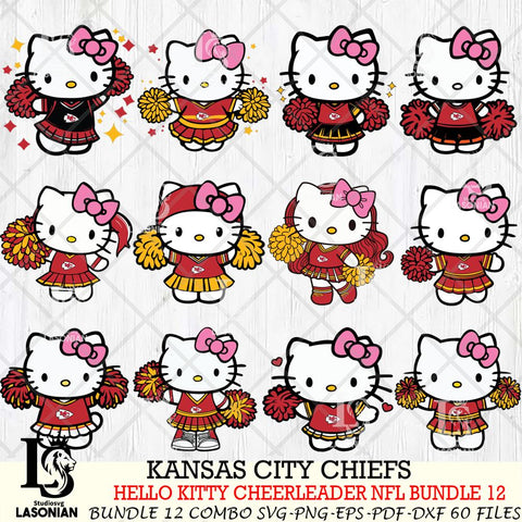 Kansas City Chiefs  Hello Kitty Cheerleader NFL Bundle 12 SVG Eps Dxf Png File, Digital Download, Instant Download