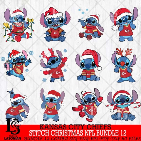 Kansas City Chiefs  Stitch Christmas NFL Bundle 12 Svg Eps Dxf Png File, Digital Download, Instant Download