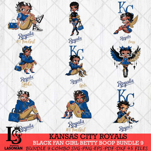 Kansas City Royals Black Fan Girl Betty Boop Bundle 9, Svg Eps Dxf Png File, Digital Download