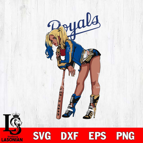 Kansas City Royals Black Fan Girl Harley Quinn MLB Svg Eps Dxf Png File, Digital Download, Instant Download